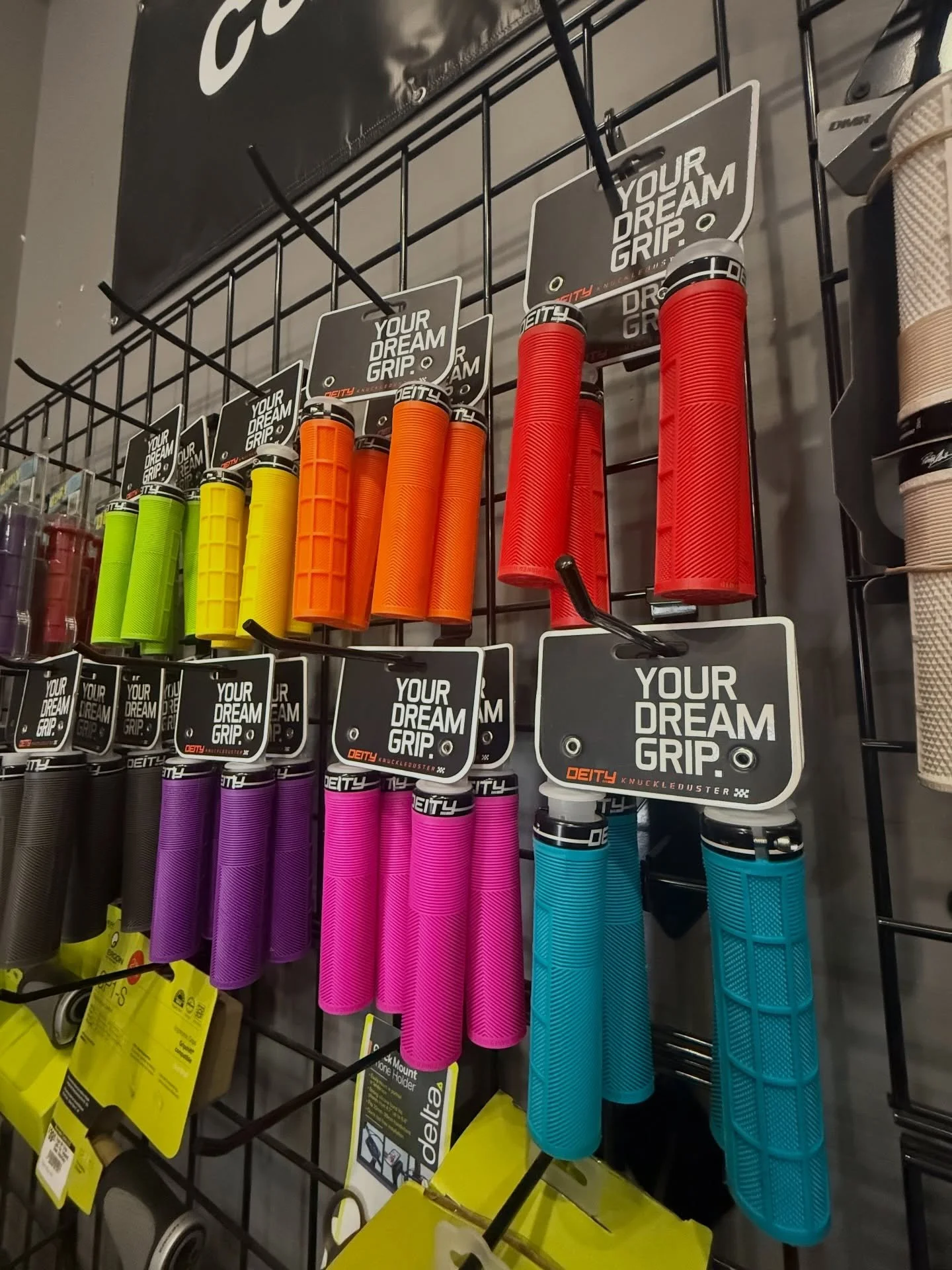 Fresh batch of @deitycomponents Knuckleduster grips just landed&hellip; loud colors, tacky feel, and ready to upgrade your ride.

Because matching your grips to your pedals totally makes you faster&hellip; probably. 

#DeityComponents #KnuckledusterG