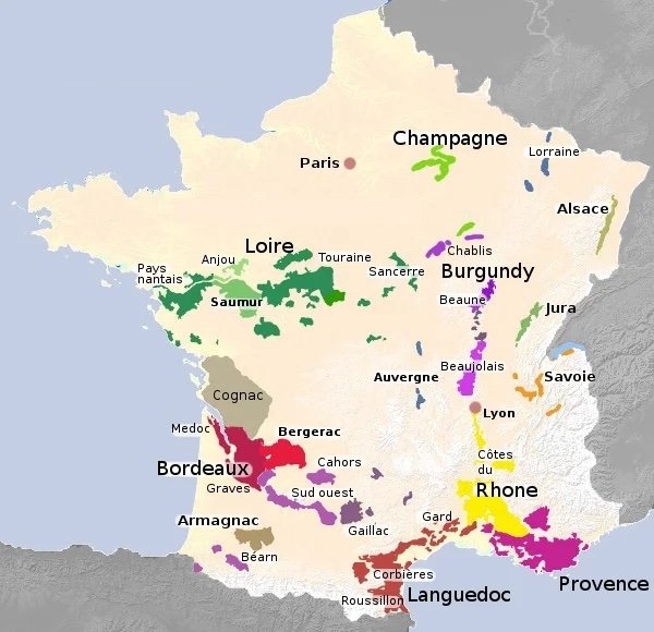 Wine Regions map of France