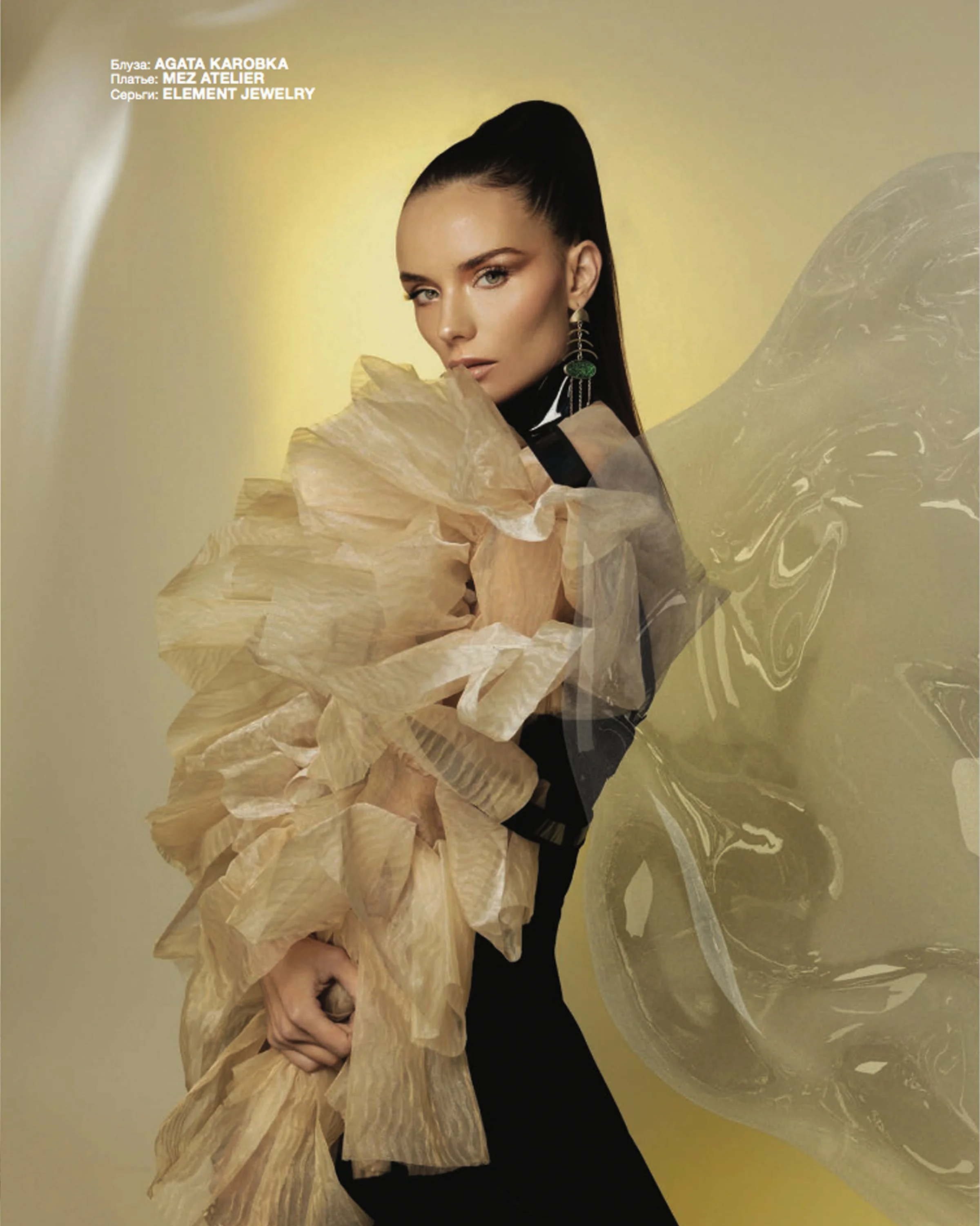 Dresses designed by Madimez on four page spread of Numero Russia Magazine