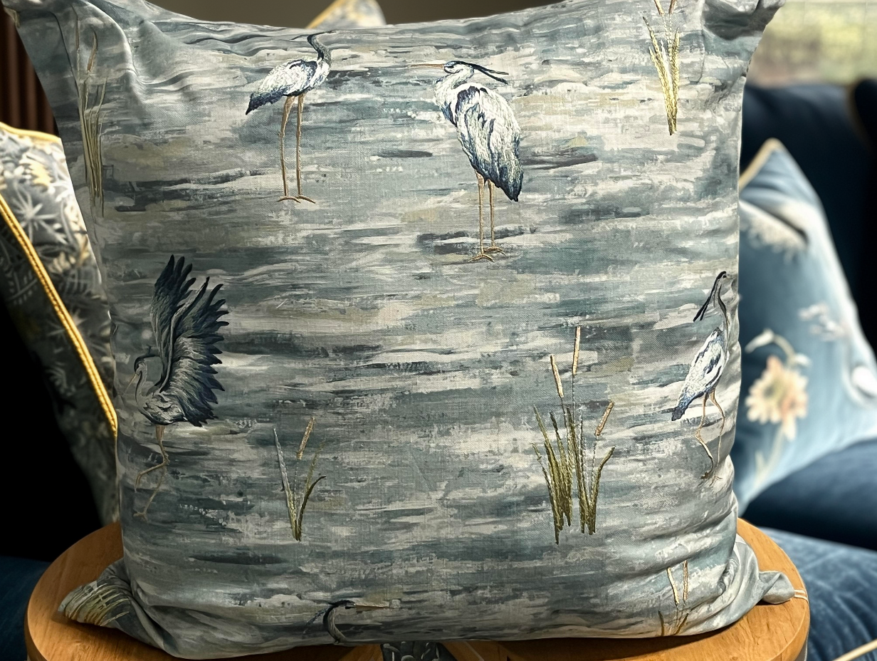 Marsh Heron Embroidered Pillow Cover