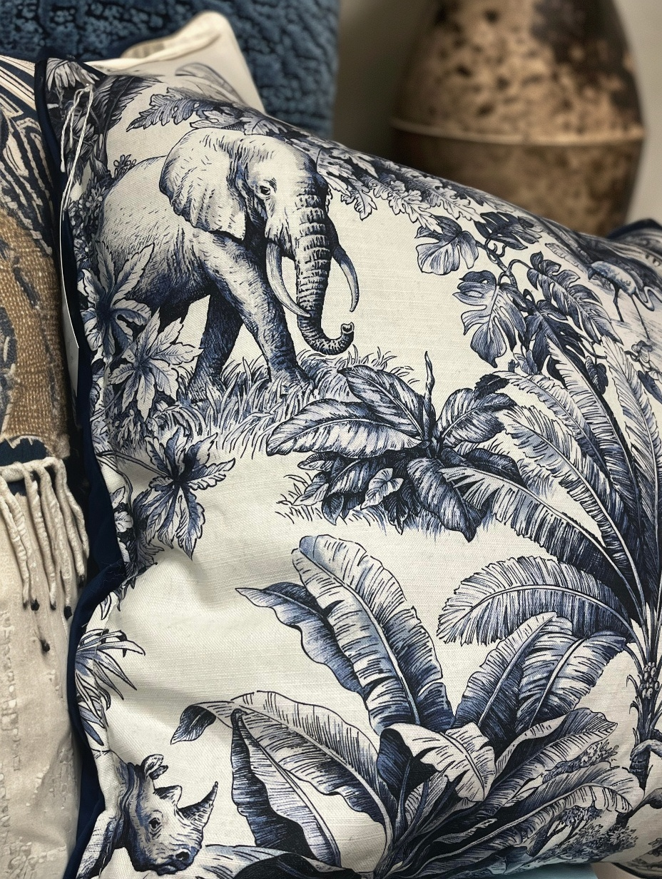 Navy Jungle Chinoiserie Pillow Cover