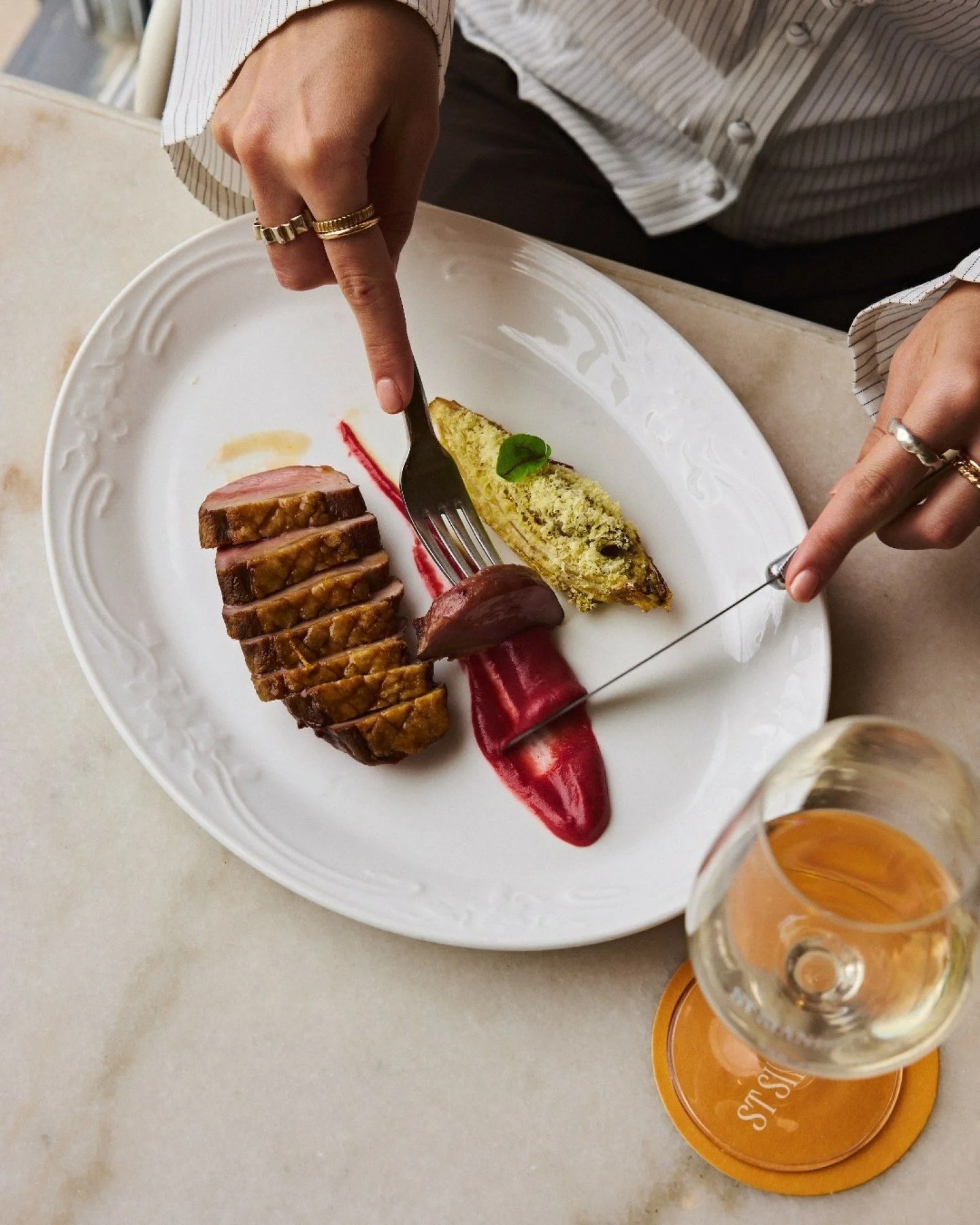 A new St Siandra favourite.

Duck breast, charred witlof, quandong relish and Grand Marnier sauce.

Pair with a selection from our refreshed wine list, carefully curated by our in-house sommelier.