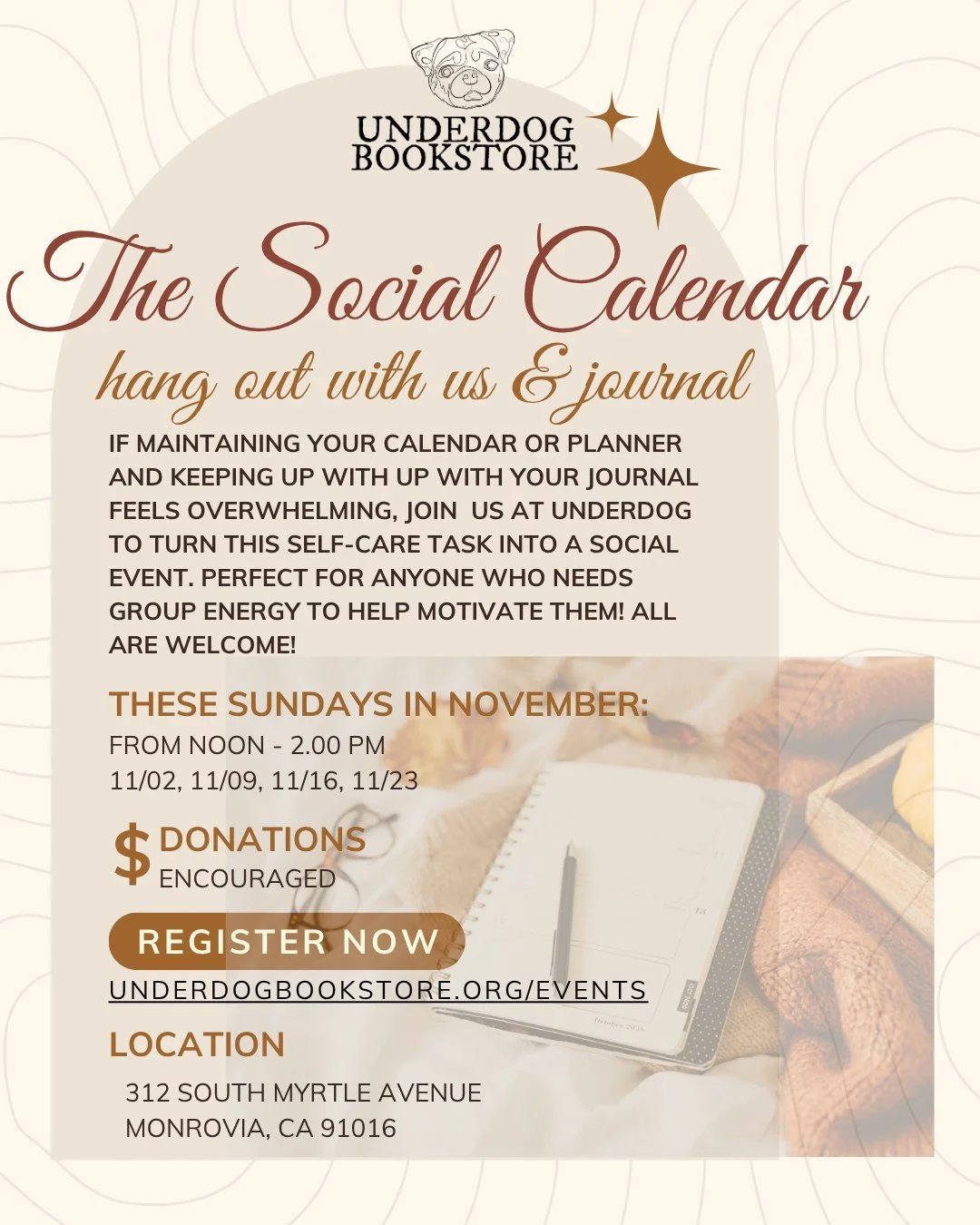 Double events in store this Sunday! 

Journal with us at The Social Calendar from 12PM, then stay for a poetry reading with @tue_my_chuc and @hcharrison11 at 2PM! 

Both events are FREE although donations to support our 501c3 nonprofit are always app