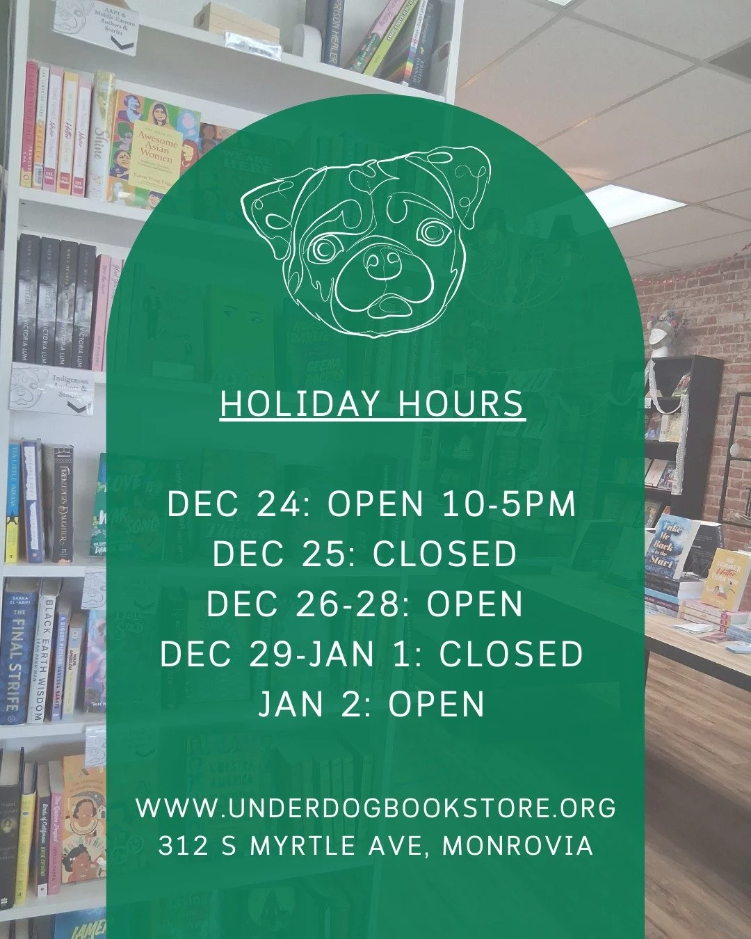 Grab those last minute gifts before 5PM on December 24th! 

We will be closed December 25th but back December 26th for a full weekend of shopping and our last Community Grief Circle of the year on Sunday, December 28th at 12PM. 

To wrap up the year 
