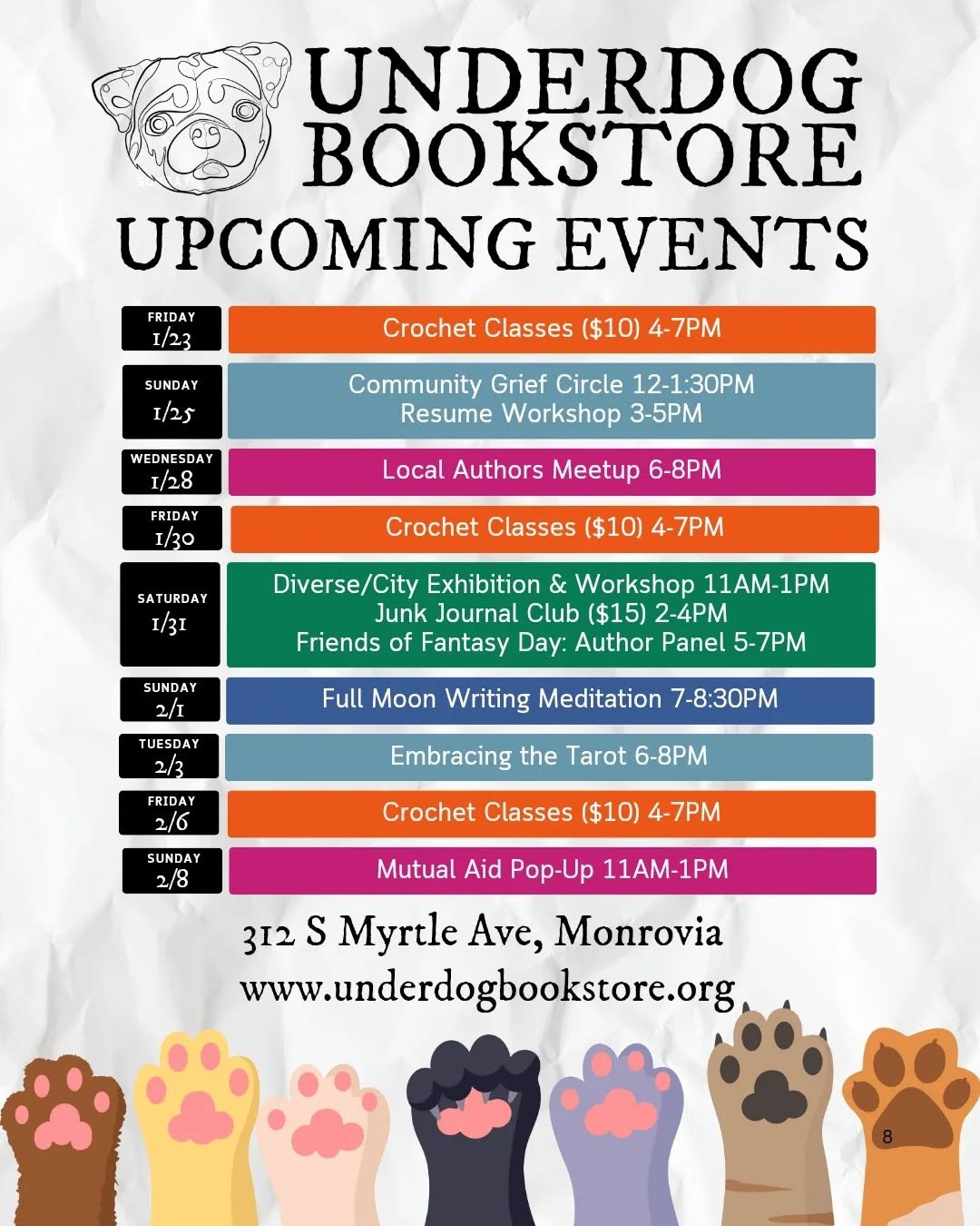Thank you to the generous donors and supporters who help us to provide so many events for our community 💖 

Friday 1/23: Crochet Classes @stitch_crafts.with.jen 4-7PM 

Sunday 1/25: Grief Circle with @abejarise 12-1:30PM 
Neurodivergent Resume Works