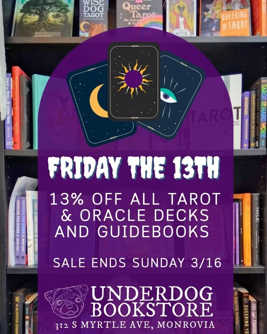 Celebrate Friday the 13th with 13% off all tarot and oracle decks and guidebooks, this weekend only! 📚🏳️&zwj;🌈👻 

Mention this post in store or use code FRIDAY13 for special order requests online 💜

#FridayThe13th #TarotSale #TarotCommunity 

ID