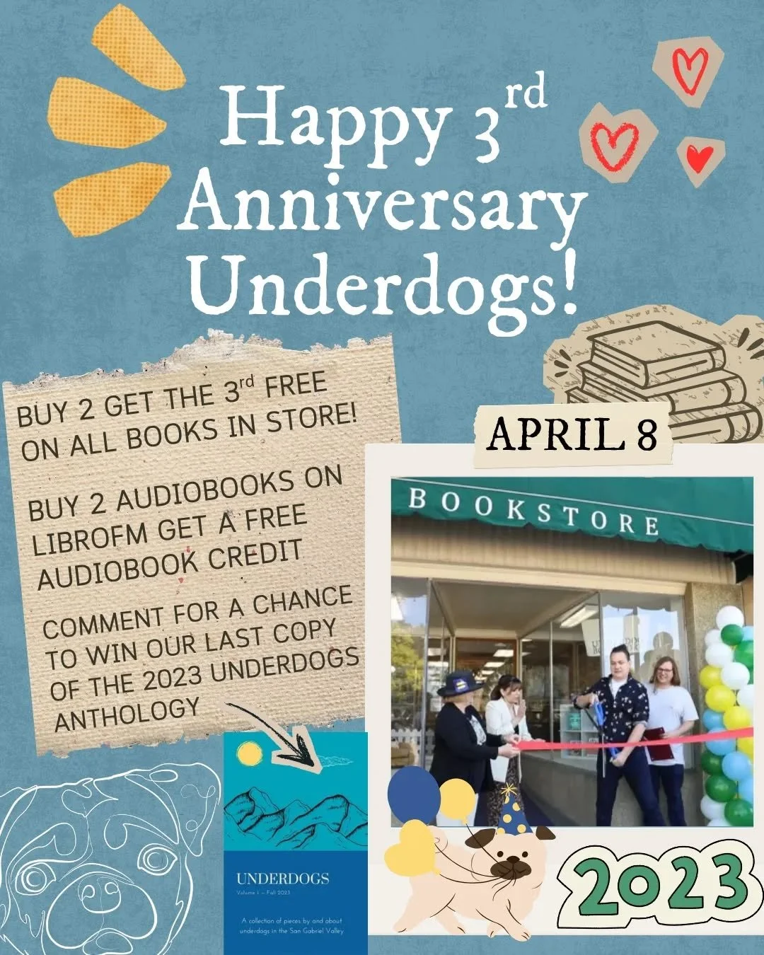 Happy 3rd Anniversary Underdogs! 📚🏳️&zwj;🌈🐶 

Thomas and Nathan officially opened our beloved brick-and-mortar 3 years ago today. These doors are still open thanks to each person who believed in their vision and has continued to support the space