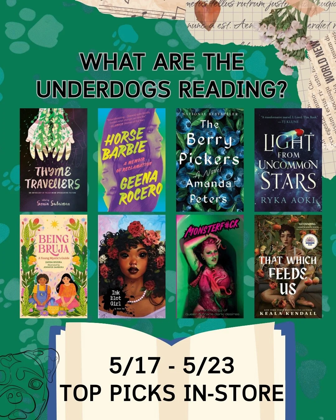 What are the Underdogs reading? Here&rsquo;s your top picks this week from in-store and online at @librofm and @bookshop_org 📚🏳️&zwj;🌈🐶

SLIDE 1: Books bought in-store 

THYME TRAVELLERS: An Anthology of Palestinian Speculative Fiction @soniamsul