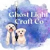 Logo for Ghost Light Craft Co. It is two dogs (one in a tie) in front a light post.