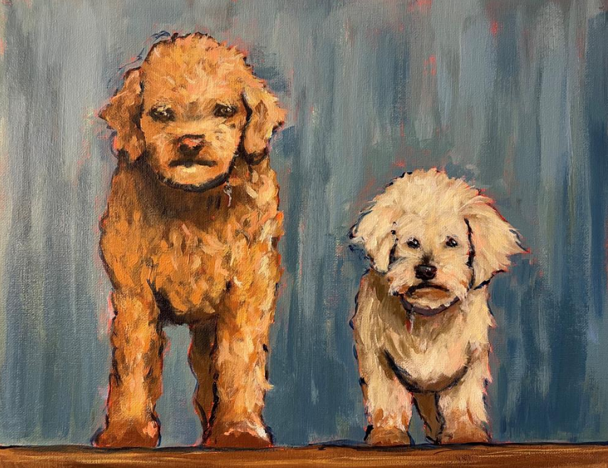 A painting of two small dogs.