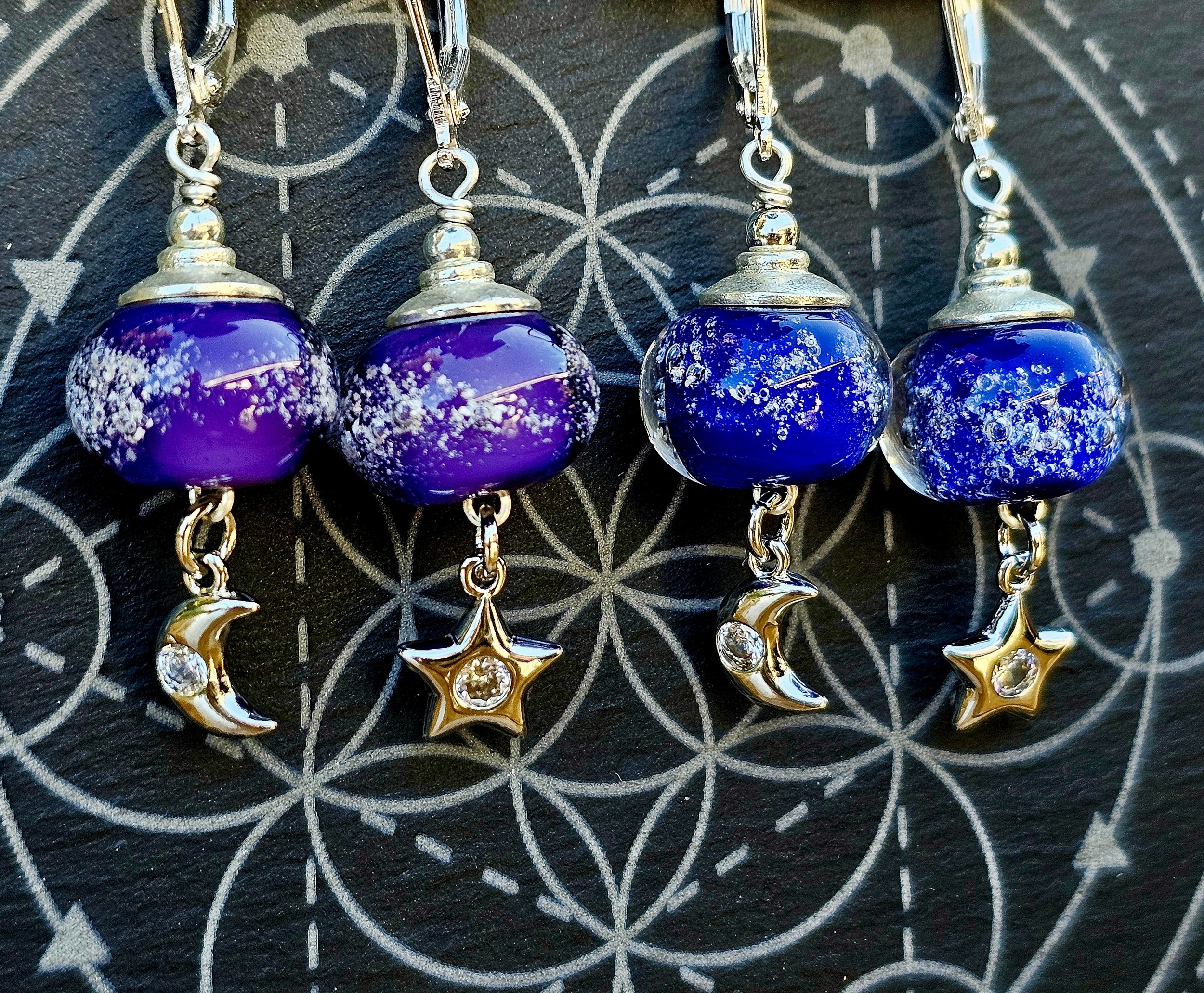 Moon and Star Cremation ash earrings