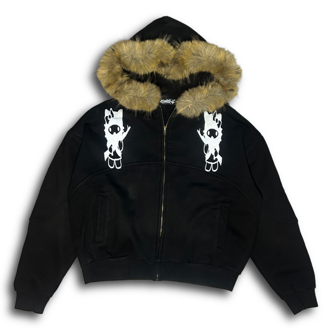 H3LLO KITTY FAUX FUR ZIP HOODIE