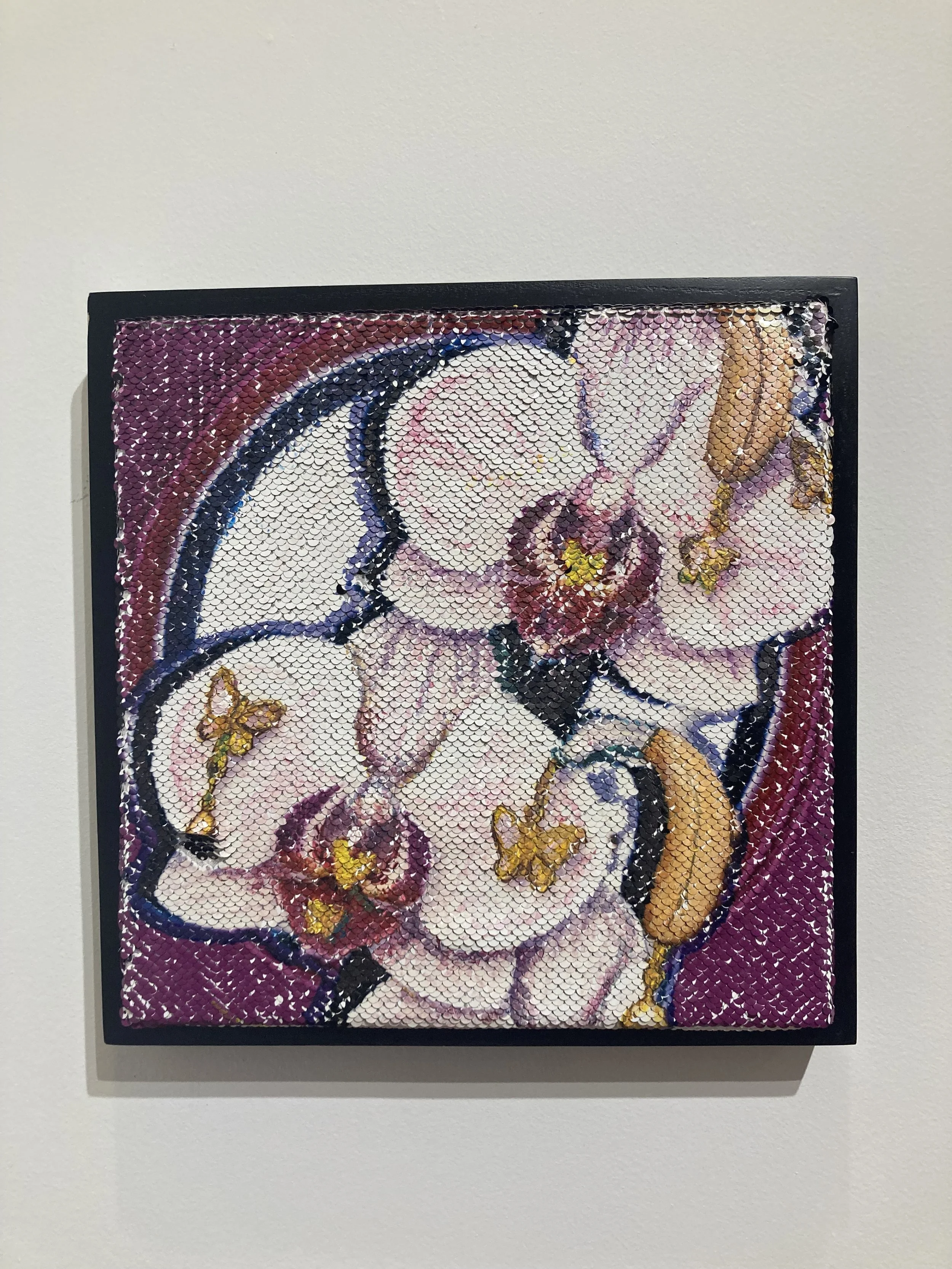 Vita Kari, Earchids, Acrylic paint on sequin fabric, 2025