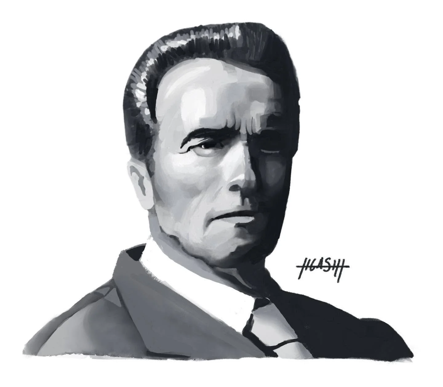 Polished an older drawing in the same style as my recent value studies. Arnold Schwarzenegger | Procreate
