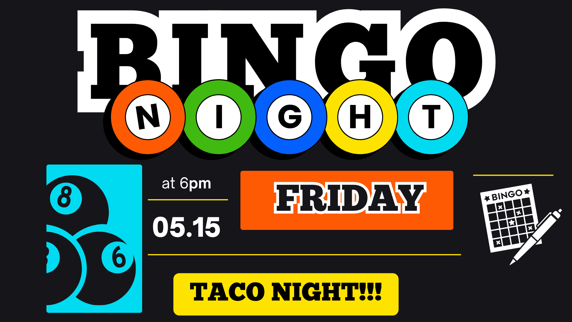 BINGO AND TACO NIGHT HERE AT NEW LIFE CHURCH. COME OUT AND HAVE SOME FUN AND GOOD FELLOWSHIP WITH ONE ANOTHER.
