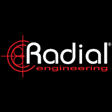 Radial Engineering logo with a red target symbol and text on a black background