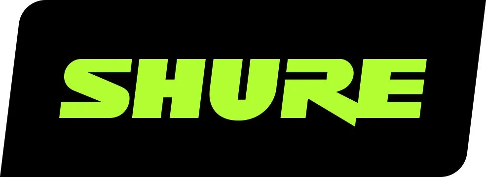 Green Shure logo on a black background.