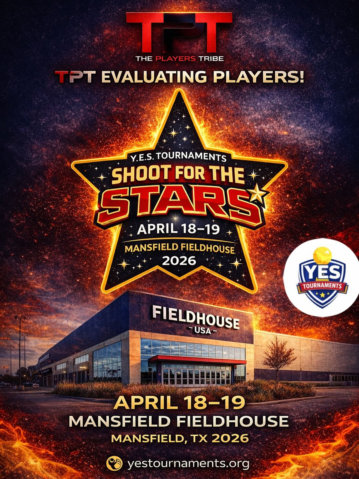 🚨 **SHOOT FOR THE STARS SHOWCASE** 🚨
📍 Mansfield Fieldhouse | April 18&ndash;19

Get ready for one of the **TOP events in the Metroplex** 🔥

✅ **ALL GAMES UNDER ONE ROOF** &ndash; Mansfield Fieldhouse
No driving gym to gym. High-level competition