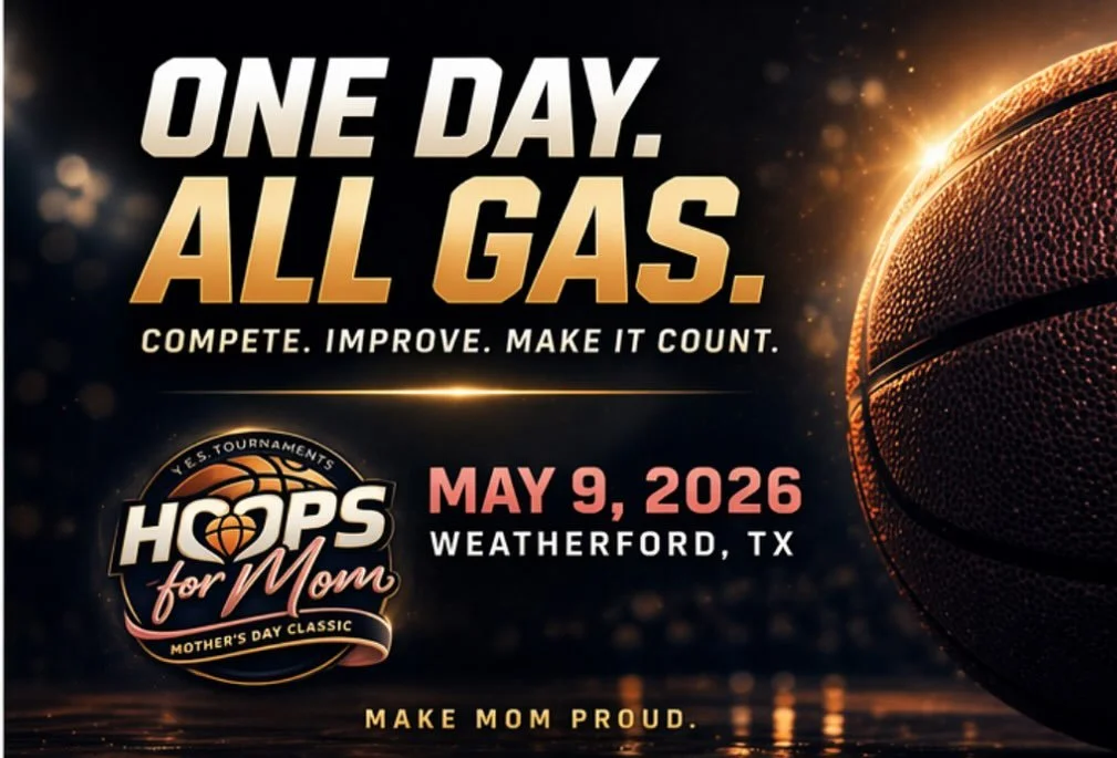 Play for Mom&hellip; then spend the day with her. 💐
Hoops for Mom | May 9 | Weatherford, TX
We built this as a one-day event so every player can go all out on Saturday &mdash;
and still have Mother&rsquo;s Day off to celebrate Mom the right way.
15+