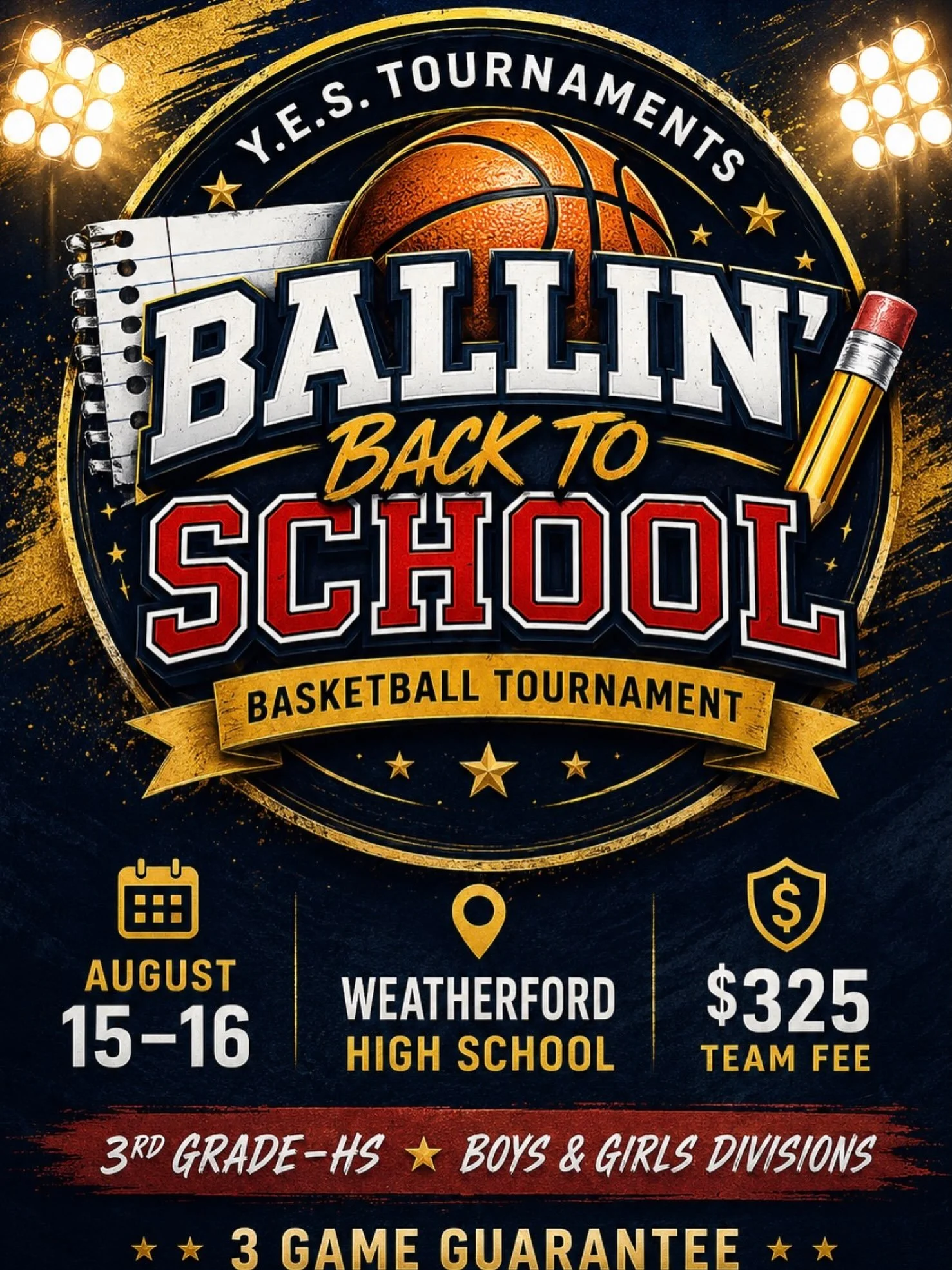 BALLIN BACK TO SCHOOL is now open for registration! 

🗓️ August 15-16 
📍 Weatherford HS 2121 Bethel Rd, 76087
💲 325 team fee 
**Registration for INCOMING grade divisions** 
Coaches sign up today to add your team to the list! 

https://basketball.e