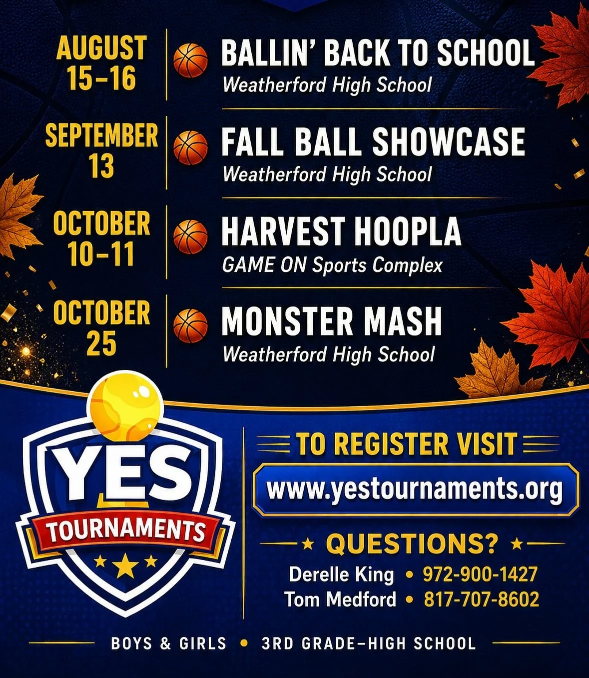 🍂🏀 **FALL BASKETBALL IS HERE!** 🏀🍂

The YES Tournaments Fall Series is officially open for registration! Whether you&rsquo;re looking for a tune-up before league play, a one-day showcase event, or a competitive weekend tournament, we&rsquo;ve got