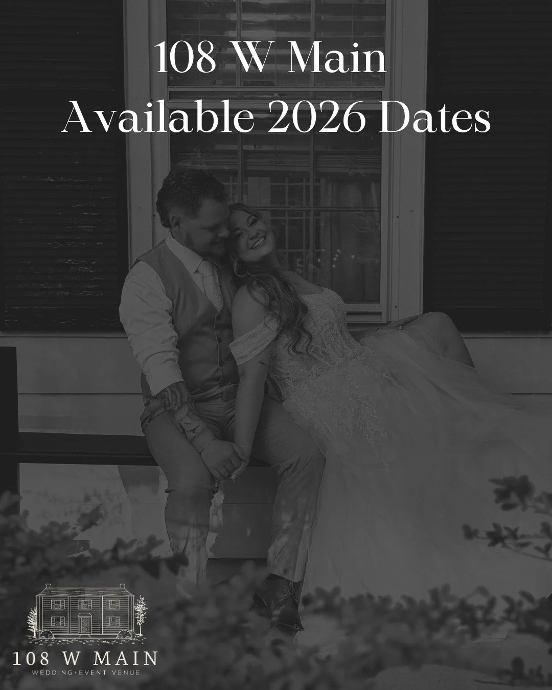 ✨ 2026 Wedding Dates Are Filling Fast! ✨

If you&rsquo;ve been dreaming about your wedding day at 108 W Main, now is the perfect time to secure your date.

Our charming 1940s home, climate controlled pavilion, ceremony garden, and getting ready space
