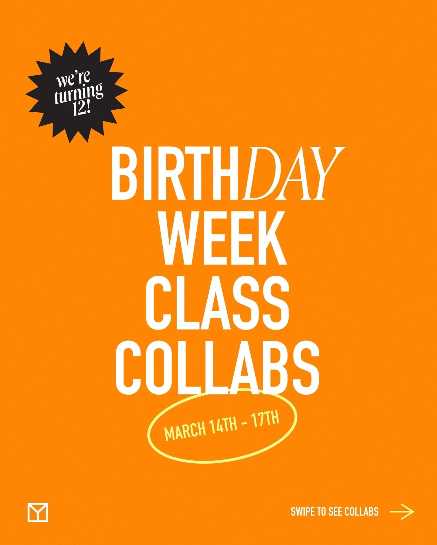 Ready to celebrate for our 12th birthday? 🥳🎉 Join us this weekend for a bunch of amazing class collabs + fun treats - SWIPE to see more details ➡️⁠
⁠
You don&rsquo;t want to miss all our weekend celebrations! 🎈