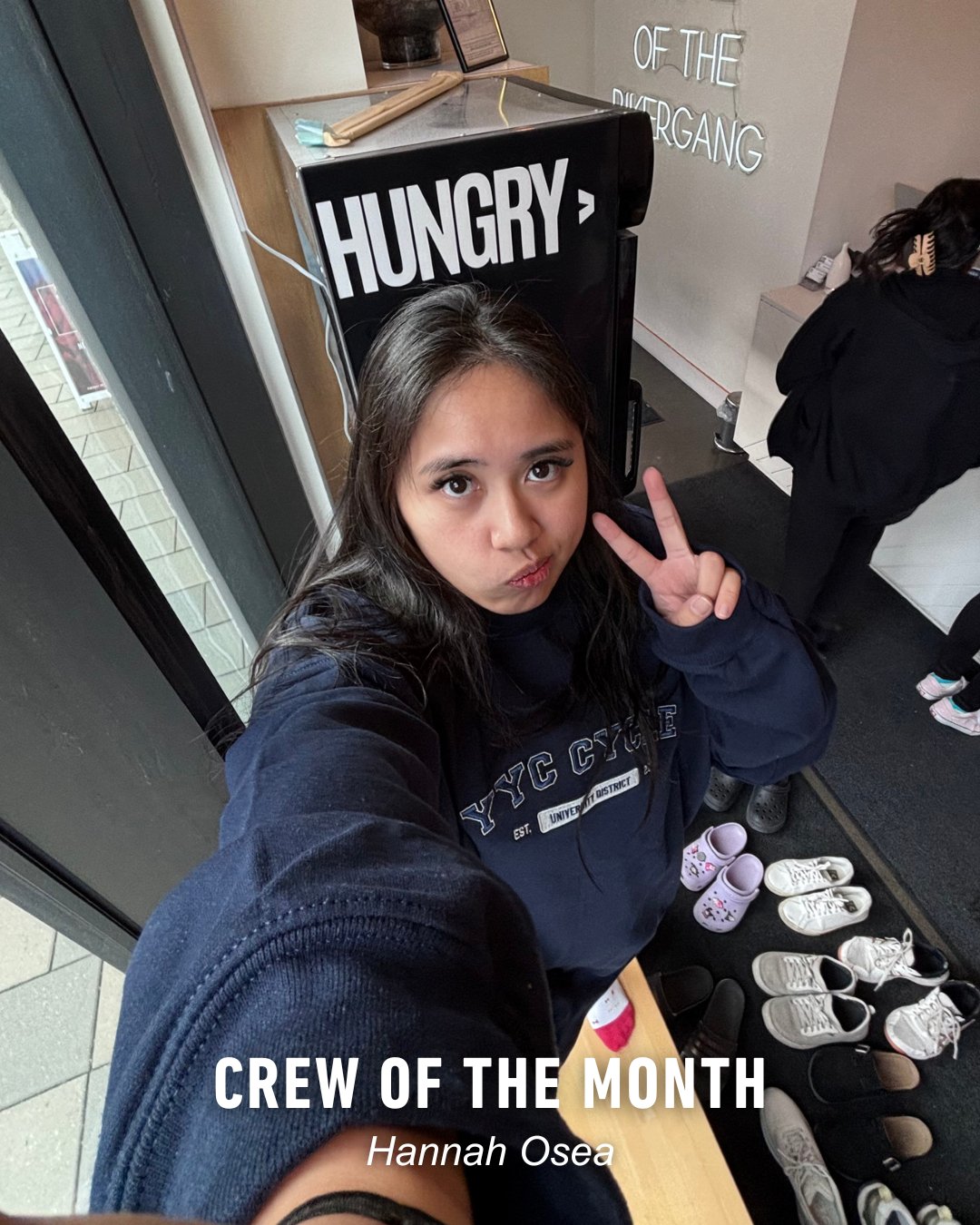 Meet our April YYC Crew of the month, Hannah Osea! 🧡⁠
⁠
"From Bikergang to Crew, Hannah has truly become such a staple in our community! Whether she&rsquo;s on shift or just in the studio for a ride, she&rsquo;s always the first to jump in and 