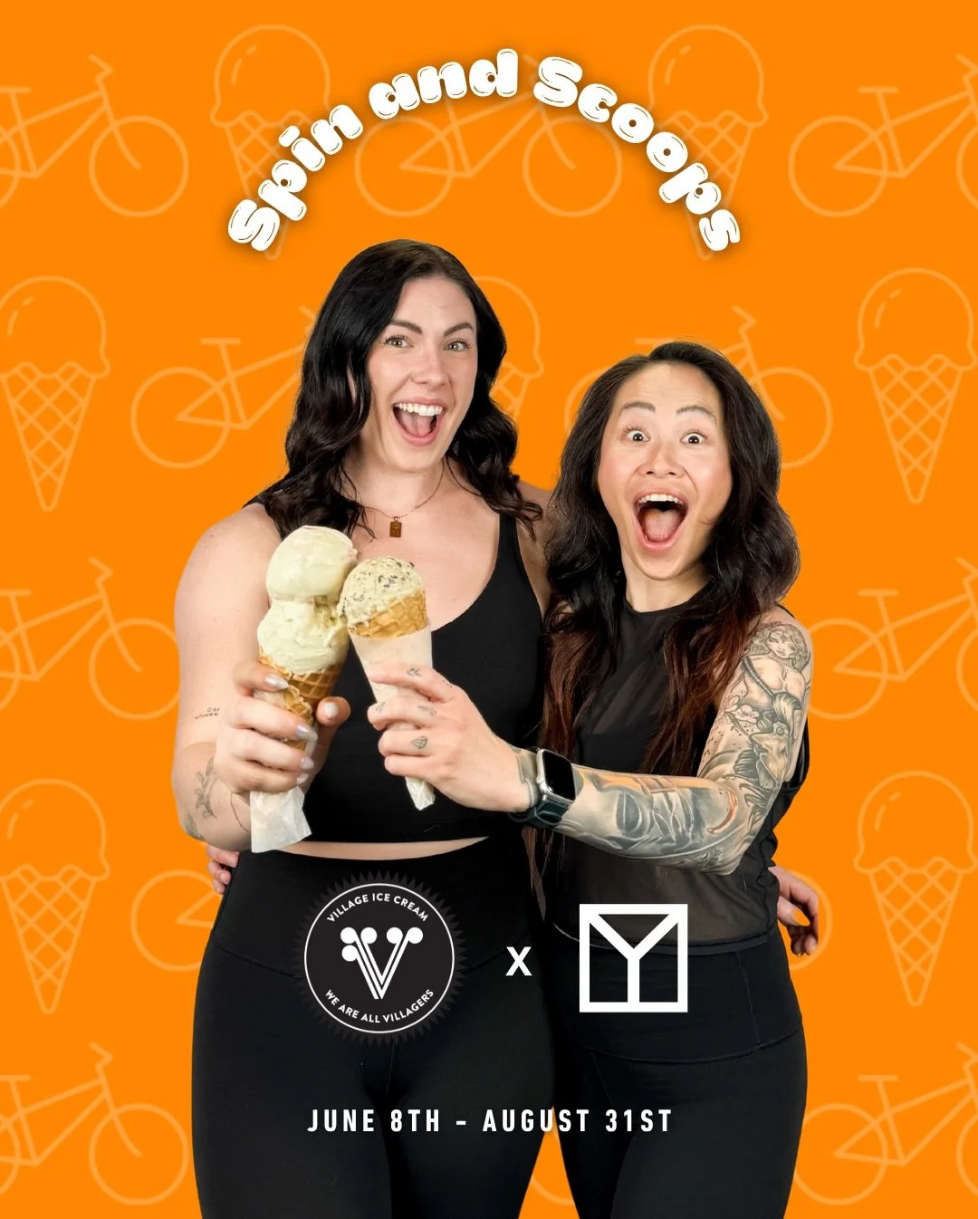 Spin &amp; Scoops is back! 🍦 Purchase a regular drop-in pass ($32) and get a free single scoop waffle cone from @villageicecream⁠
⁠
🚲 Check into class + we will give you a voucher card to redeem at Village Ice Cream!⁠
⁠
🔗 Purchase in the link in b