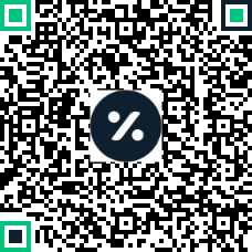 A QR code with a Percent-off discount icon in the center