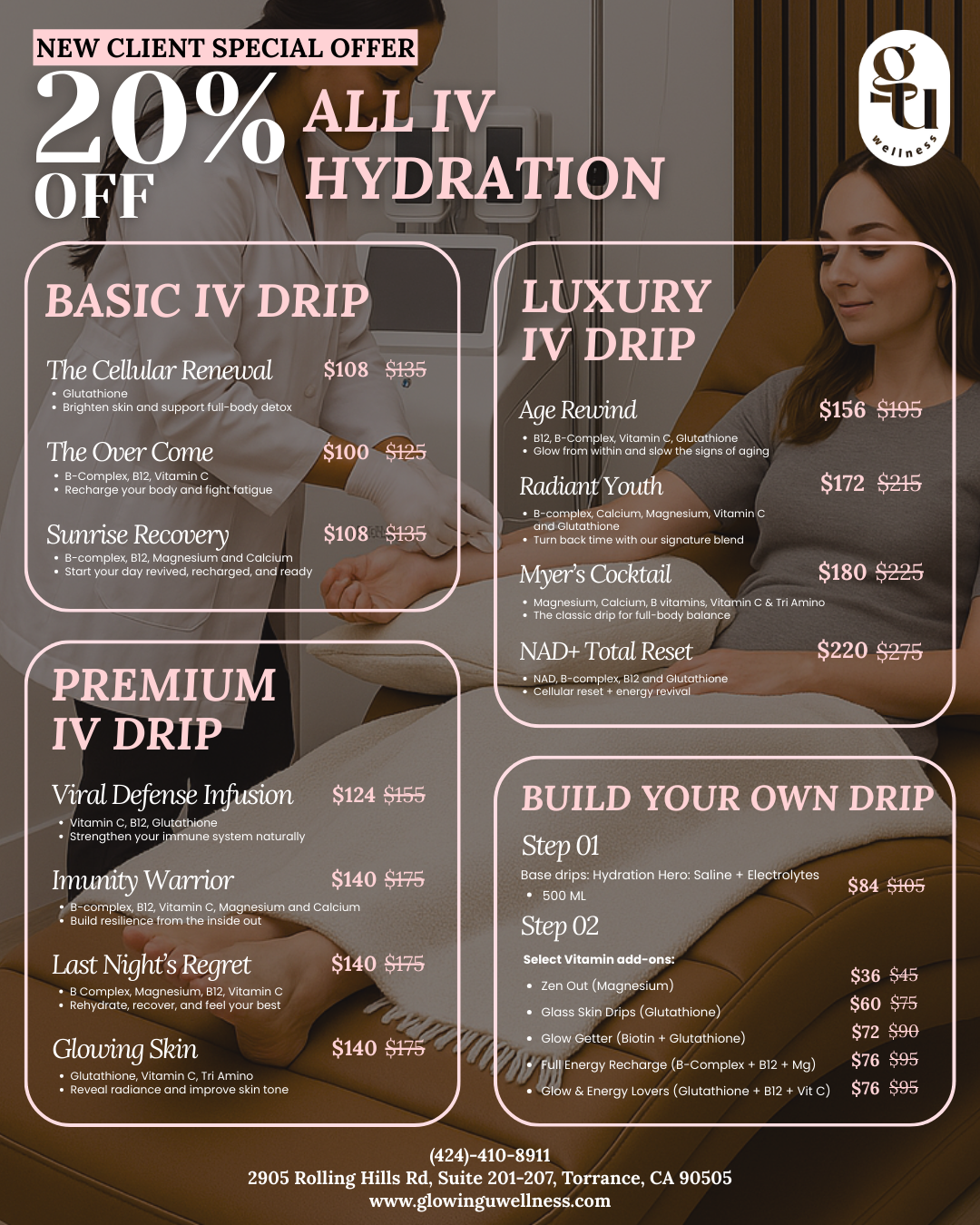 iv drip promo at glowing u wellness in torrance