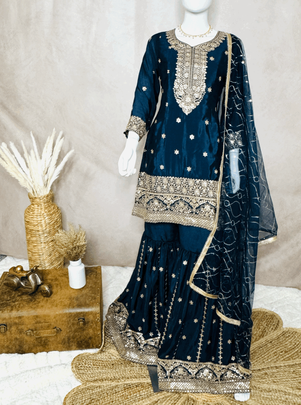 Dark Blue Sharara Suit Evergold Boutique Dark Blue Sharara Suit Evergold Boutique