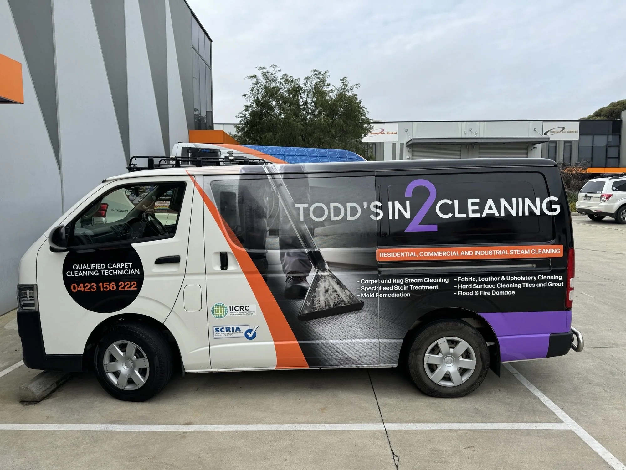 Cleaning van branded Todd's In 2 Cleaning