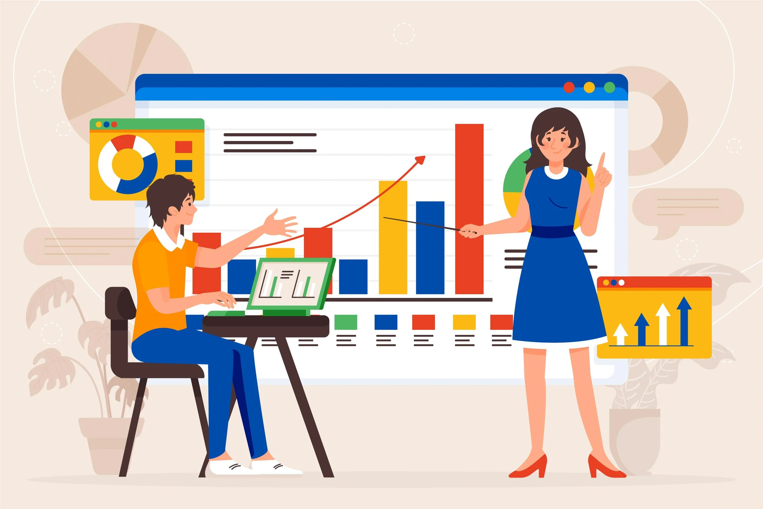 Marketing dashboard displaying key business growth metrics, including revenue trends, lead generation, conversion rates, and campaign performance.