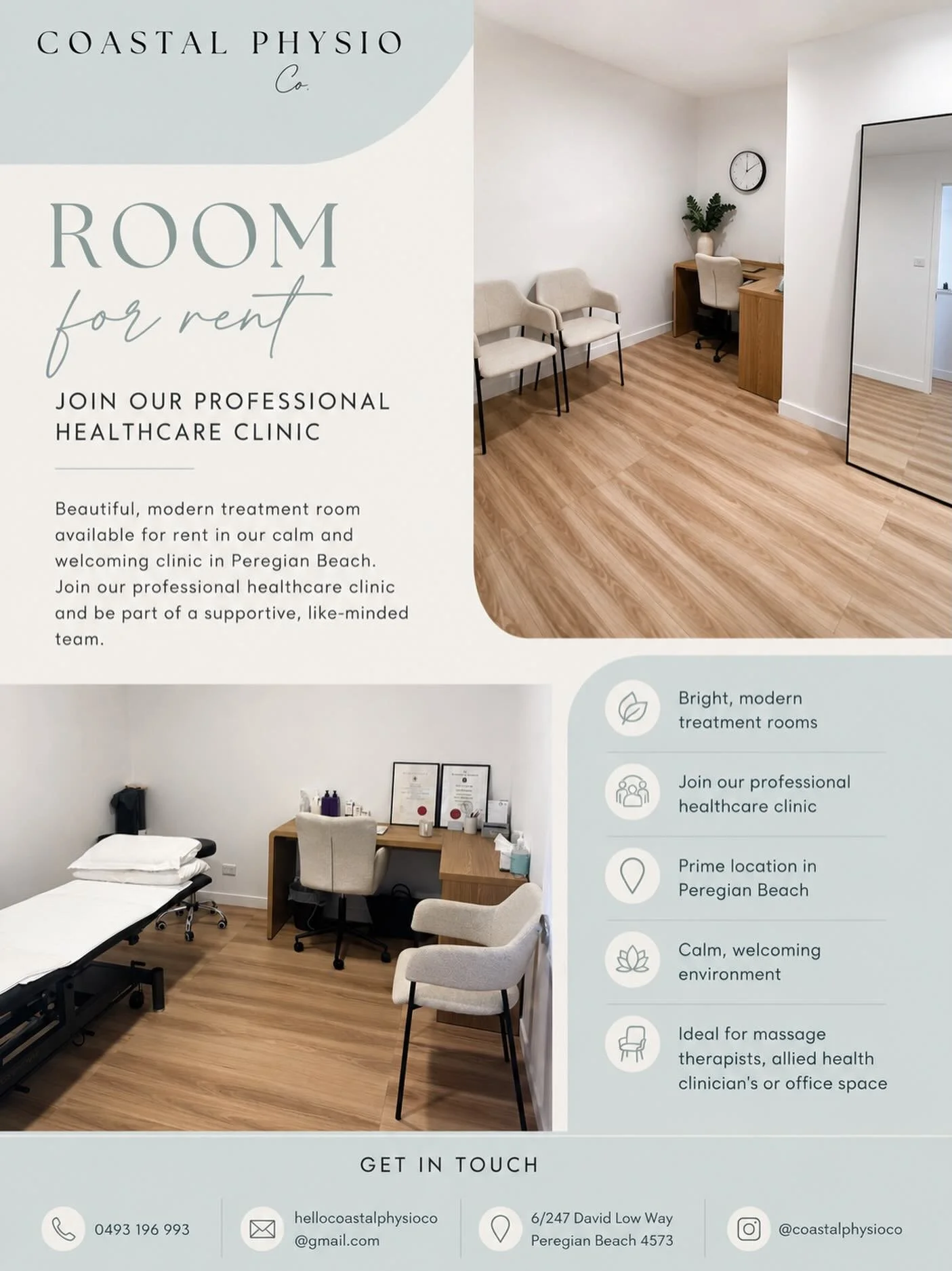 Room for rent in beautiful Peregian Beach. One day or multi-day options available! Tag a friend who needs a professional space to work from. We can&rsquo;t wait to hear from you. 

DM us for pricing and availability.