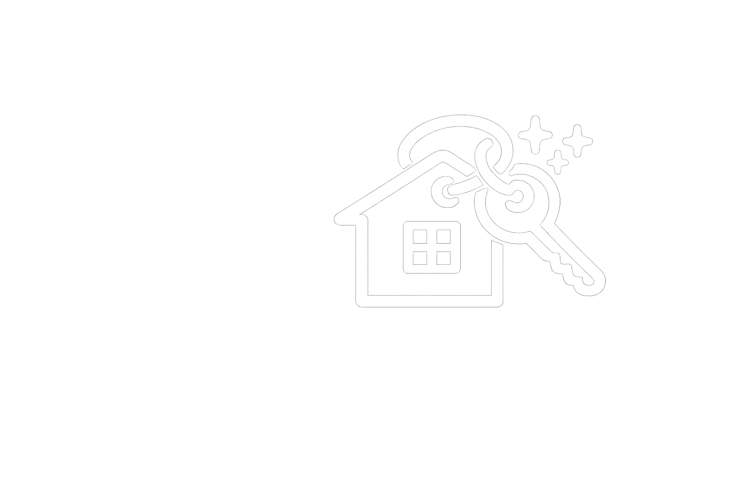 White house icon with a key and sparkles on a black background.