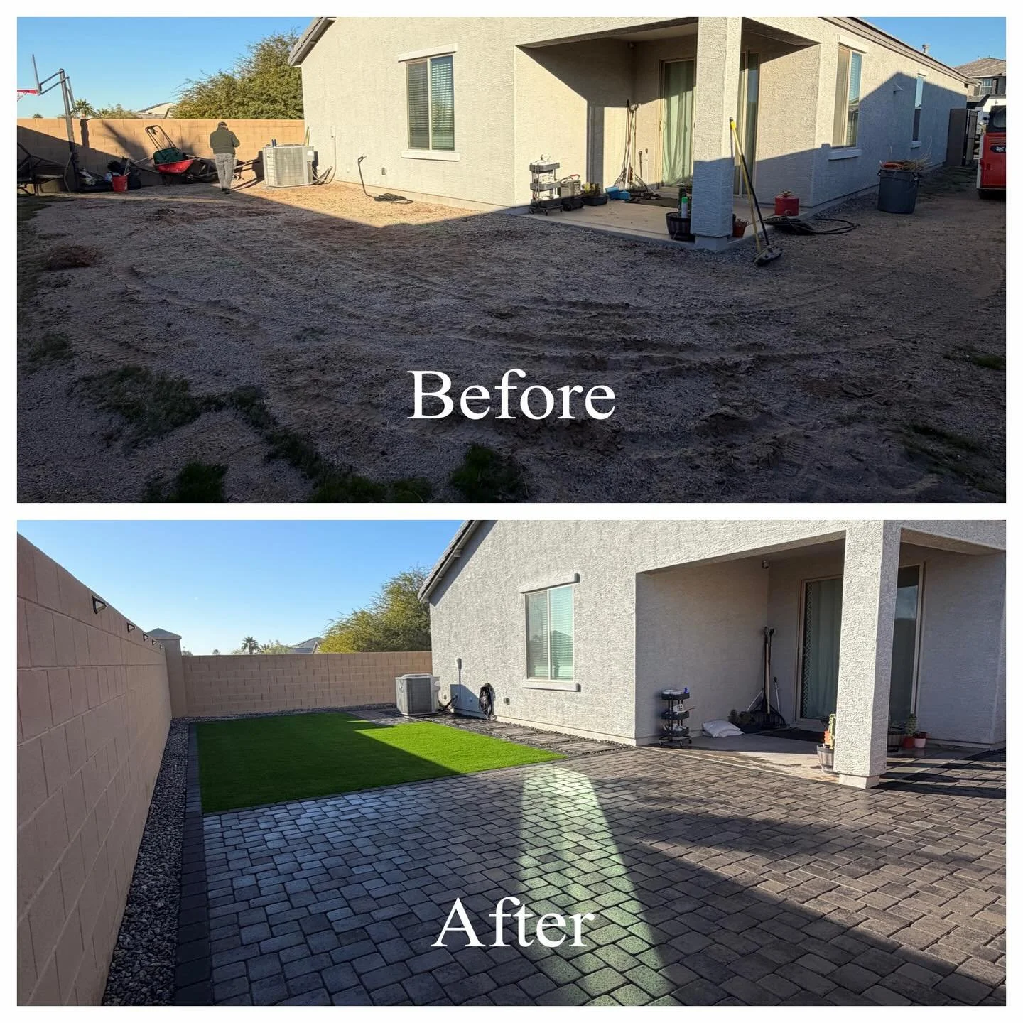 From blank slate ➡️ backyard bliss! Pavers, lush turf, and rock accents turned this space into the ultimate outdoor retreat 🌿✨ #BackyardGoals #HardscapeDesign #PaversAndTurf #LandscapingLife