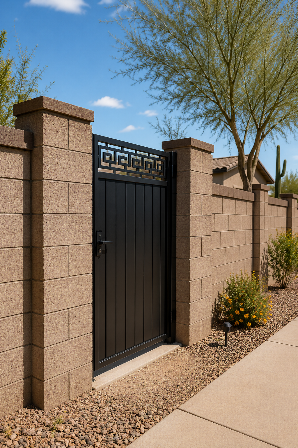 Block wall and steel gate installation at a residential property in Casa Grande, AZ