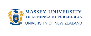 Massey University logo with crest and text in blue
