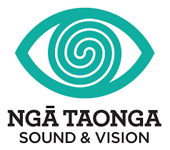 A logo with a stylized eye containing a spiral pattern, with the text 'NGA TAONGA SOUND & VISION' below.