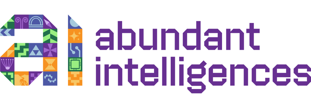 Logo for Abundant Intelligences featuring the number 8 decorated with various colorful icons, and the words 'abundant intelligences' in purple.