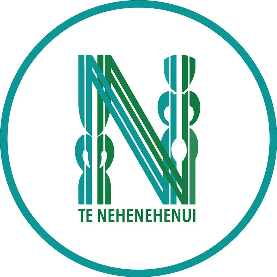 A circular logo with a stylized letter 'N' made of green and blue vertical lines and shapes. Beneath the 'N', it says 'TE NEHENENUI' in uppercase green letters.