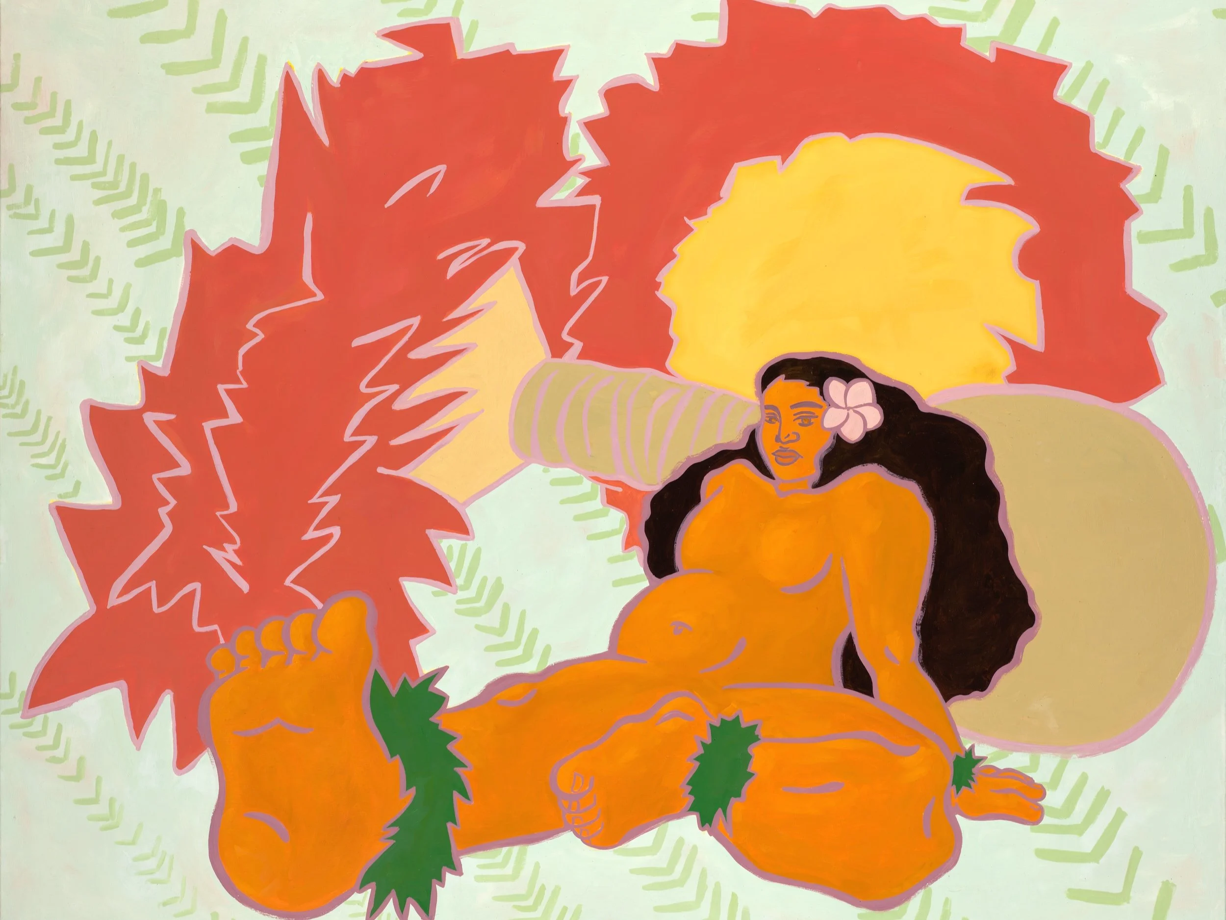 The 'Ulī'ulī Lady - 48"x60", Acrylic on canvas
