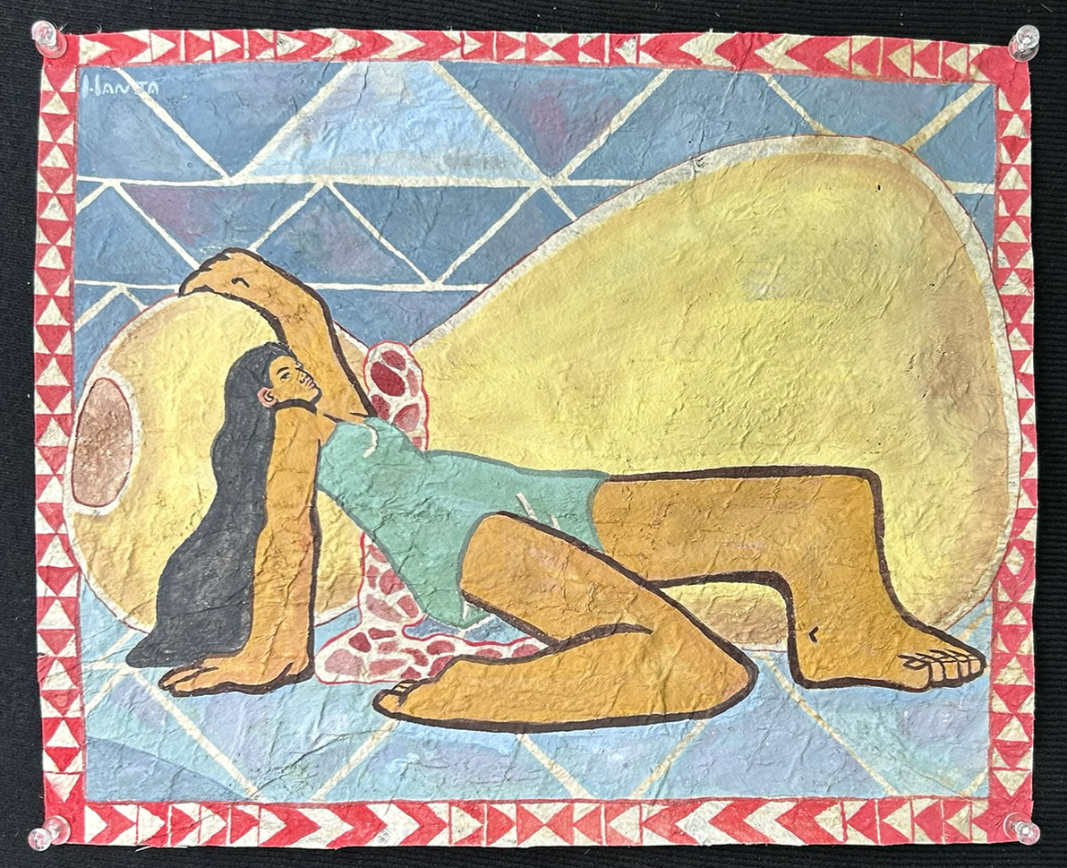Aloha ‘Ē a’e - 14in x 13in, natural pigment and gumarabic on Kapa