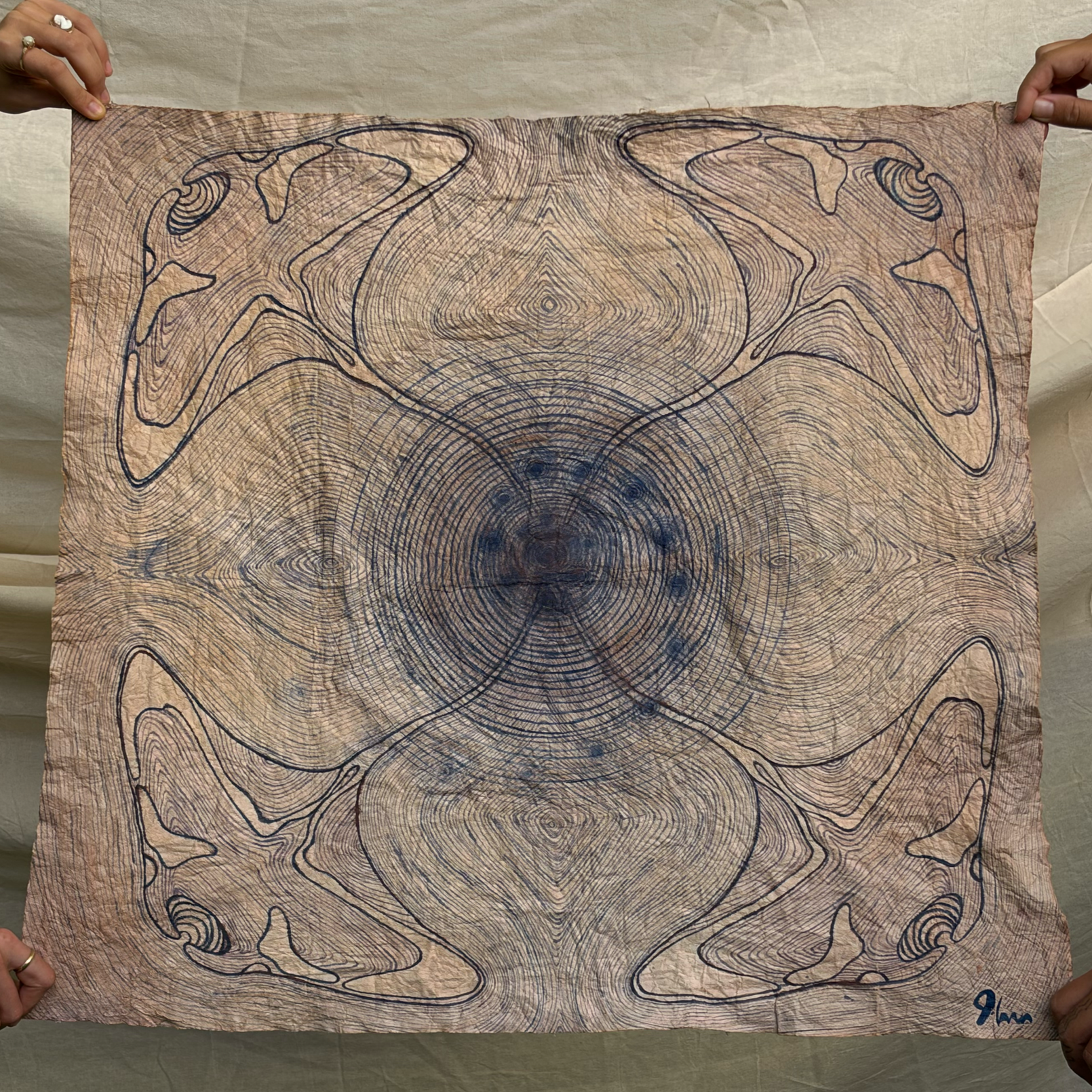 Cyclical Ripples - 27" x 24" Water color on Tapa