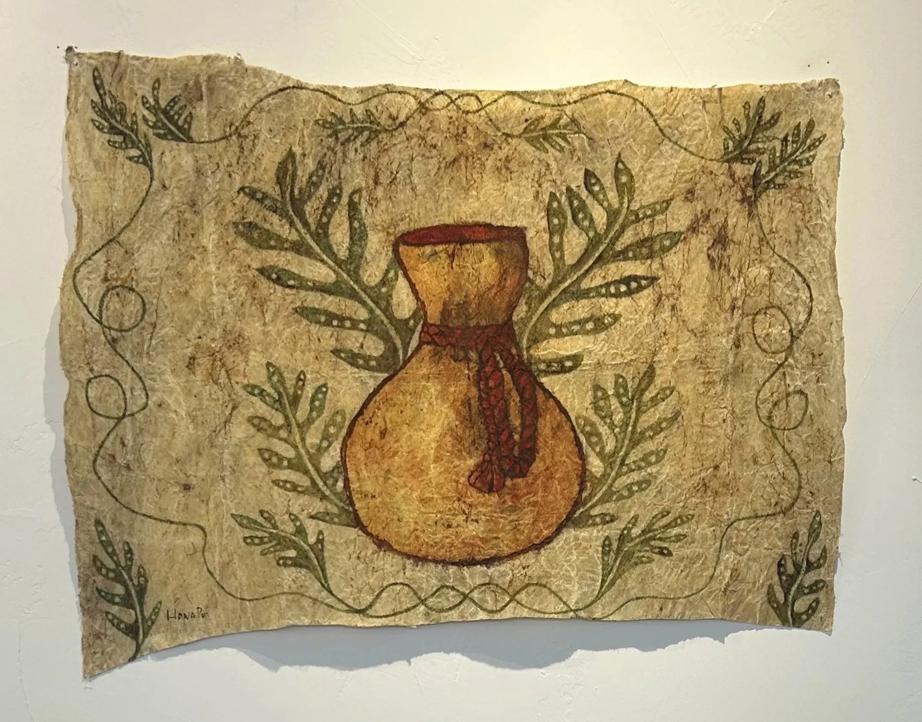 - SOLD - Ipu- 24" x 19.5" Natural dye batik and mixed media on tapa