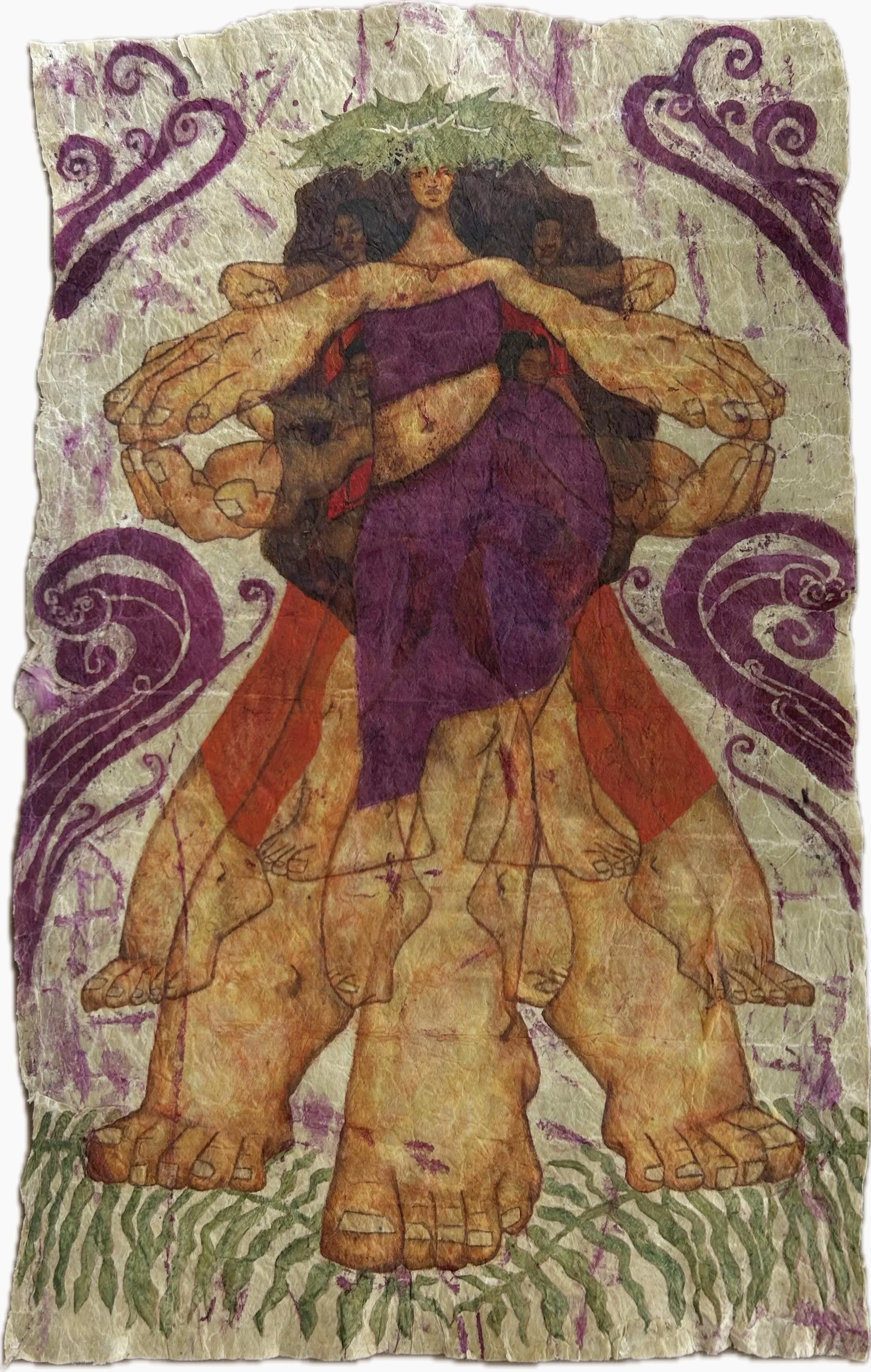 Hela - 24" x 37" natural dye and mixed media on tapa