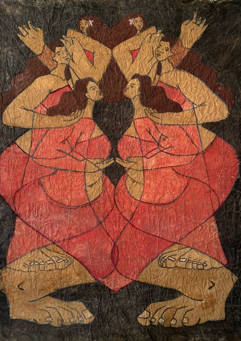 'Ami- 19" x 25" Watercolor and natural dye on tapa