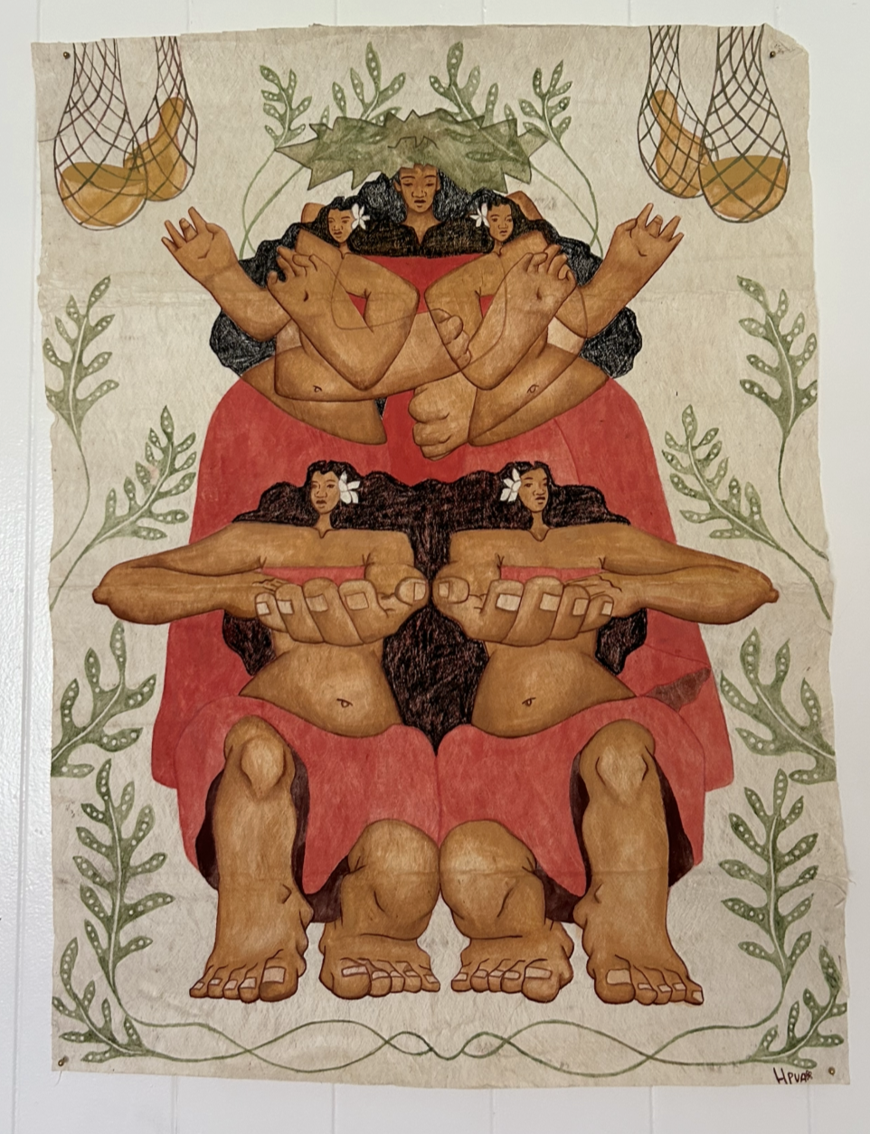 Ha'a 2- 26" x 32" Watercolor on Tapa