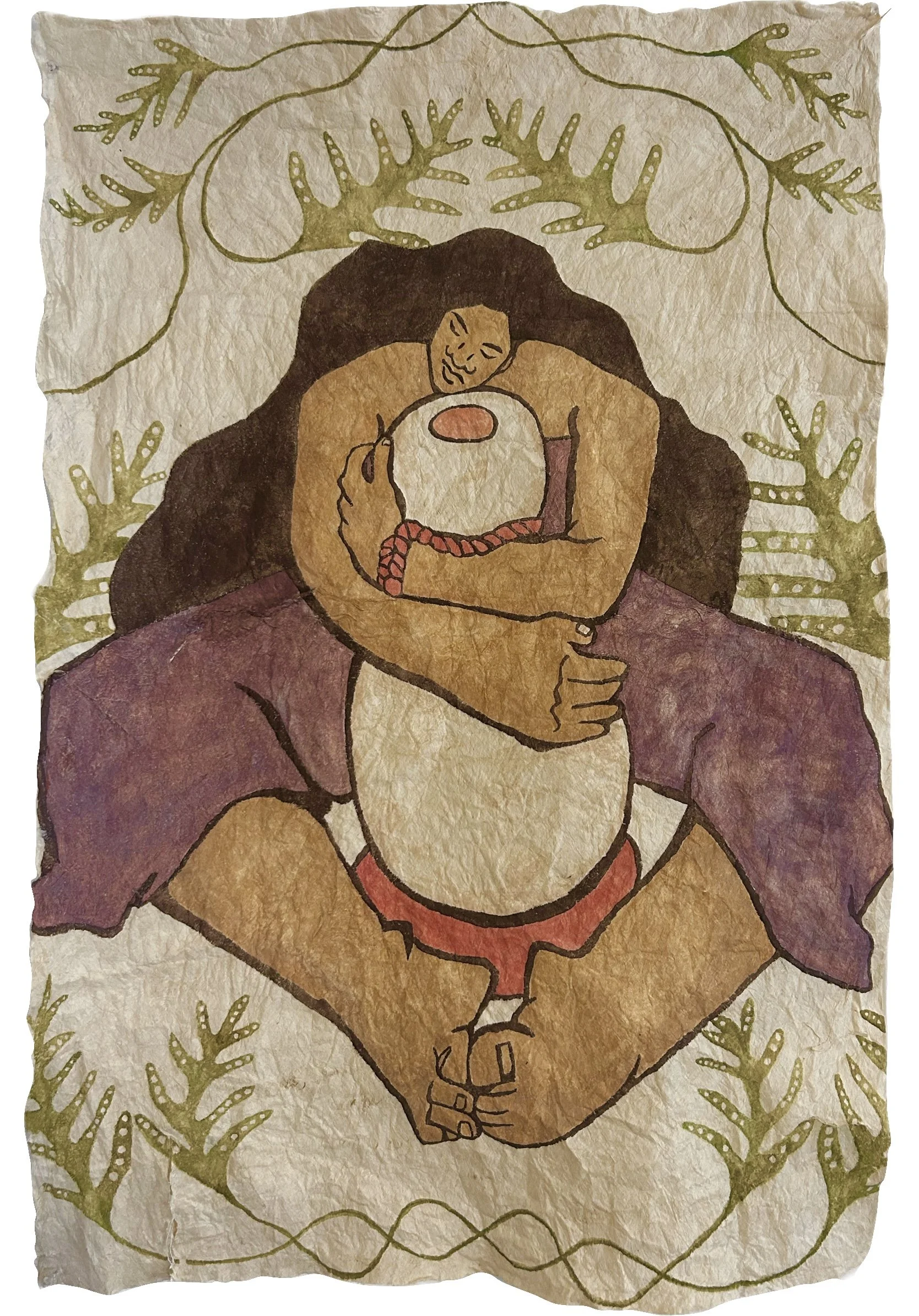 - SOLD - Pili Wehena 'Ole - 25" x 38" Watercolor on Tapa